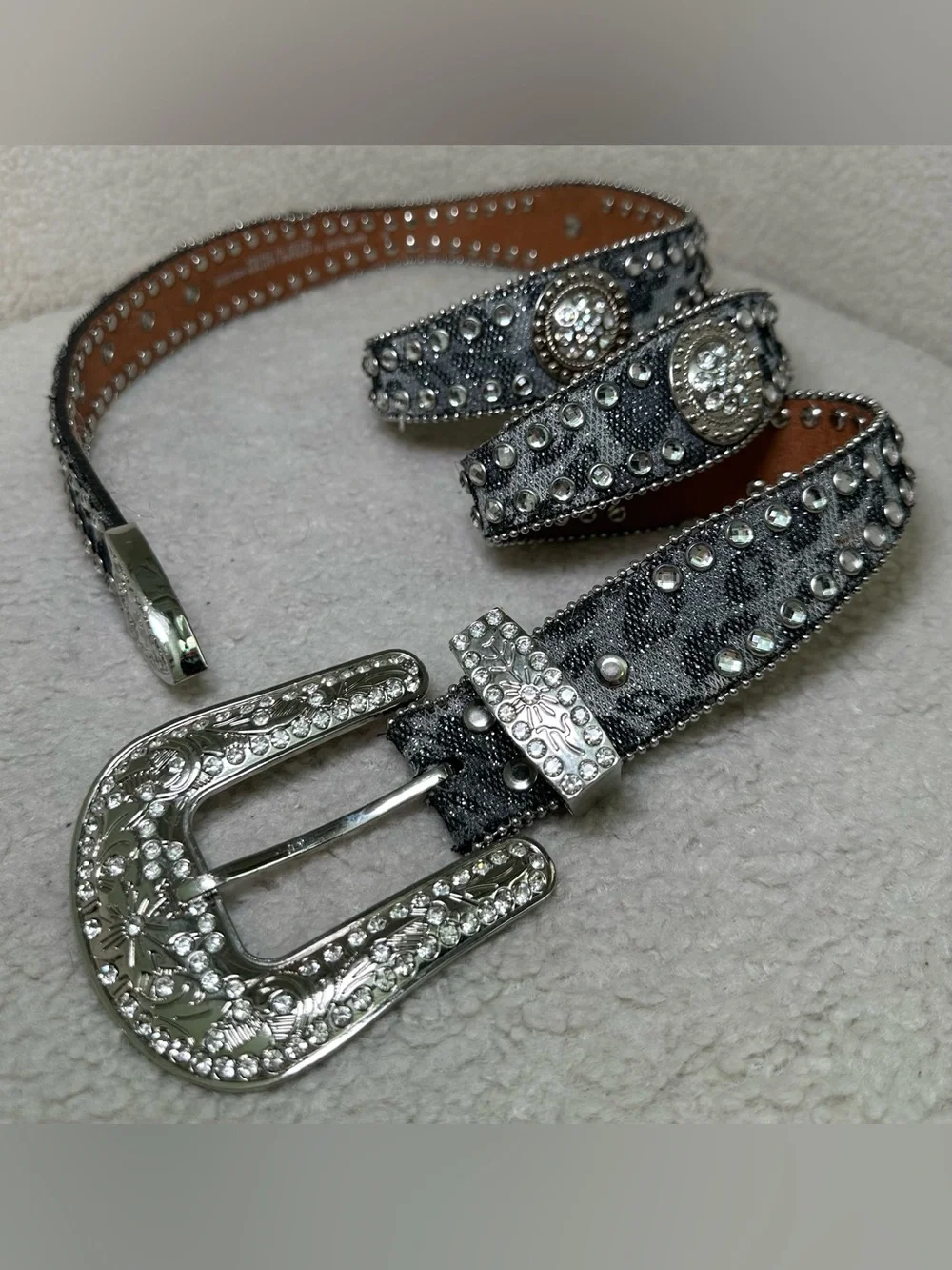 Blazin Roxx Y2K Rhinestone Belt Bling Buckle Western Cowgirl Grey Gray Leopard